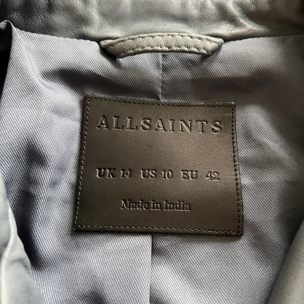 All Saints Balfern Slate Blue Leather Jacket size US 10 - Picture 4 of 6